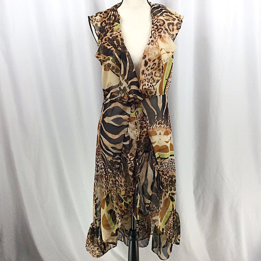 Live 4 Truth Sleeveless V-Neck Duster Cardigan Cover Up Mixed Animal Print Large